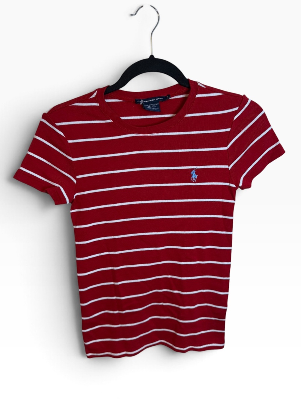 Ralph Lauren Sport Red and White Striped Cotton Embroidered Pony Tee